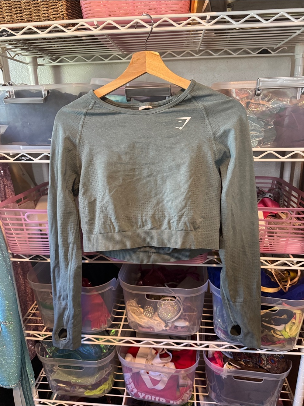Gymshark Olive Green Long-Sleeve Cropped Workout Top